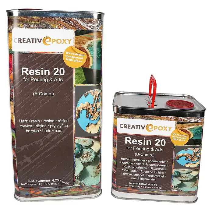 CreativEpoxy Gießharz Resin 20 A+B - 6,75 kg, Passend für: Bis zu 20 mm Schichtstärke - Vorderansicht