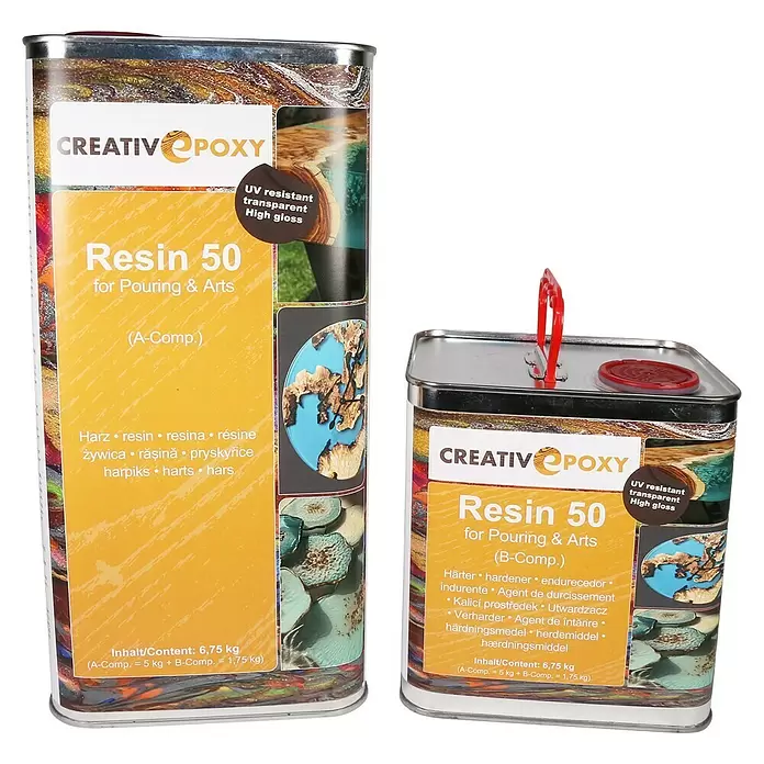 CreativEpoxy Gießharz Resin 50 A+B - 6,75 kg, Passend für: Bis zu 50 mm Schichtstärke - Vorderansicht