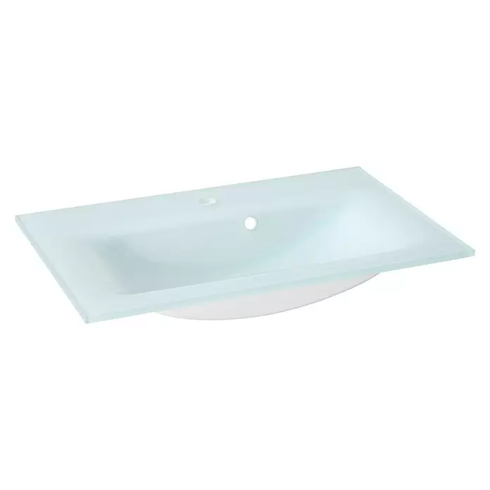 Camargue Stella Einbauwaschbecken - 80 x 50,1 cm, Glas, Weiß - Diagonale Ansicht