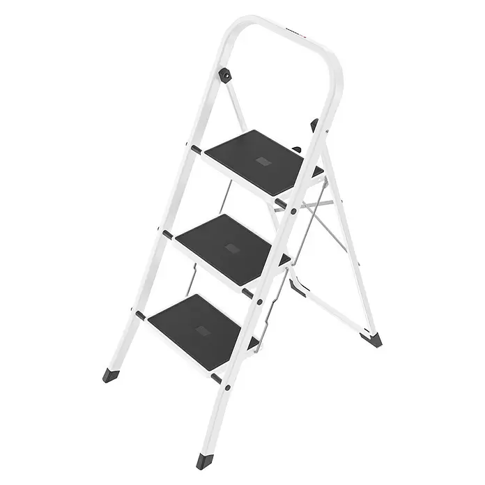 Escalerilla plegable - 3 escalones, Altura de trabajo: 2,7 m, Blanco - Vista angular