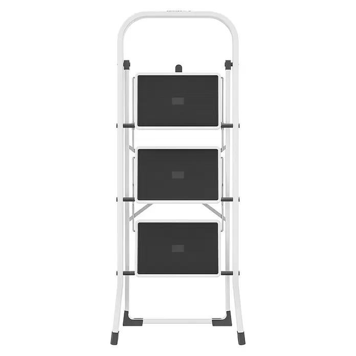 Escalerilla plegable - 3 escalones, Altura de trabajo: 2,7 m, Blanco - Vista frontal