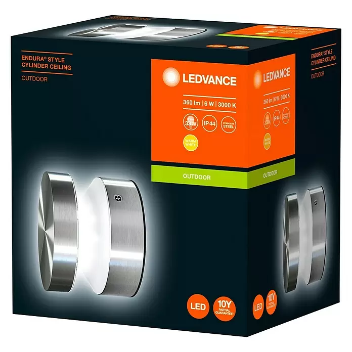 Ledvance LED-Außenwandleuchte Ceiling - 6 W, Edelstahl, IP44 - Diagonale Ansicht