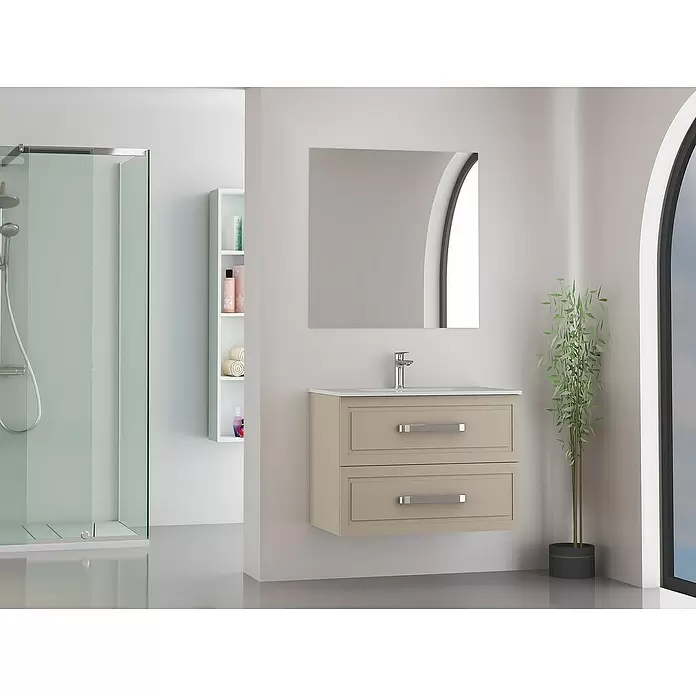 Conjunto de mueble de baño Lara Moka - 80 cm, 3 piezas, Mate - Foto ambiente