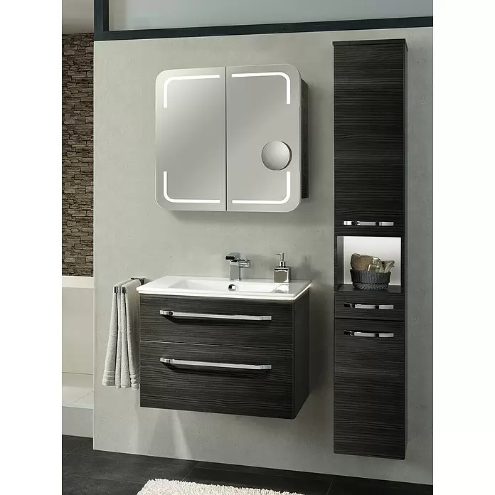 Camargue Star Waschtischunterschrank - 69,4 x 48,9 x 51,8 cm, Mit Beleuchtung, Darkoak, Matt - Stimmungsaufnahme