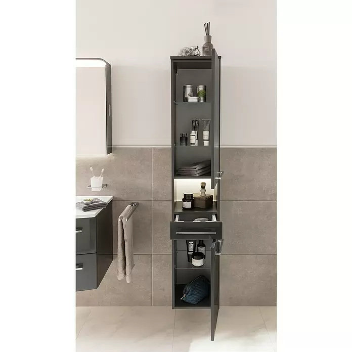 Camargue Star Hochschrank - 30,4 x 32,5 x 181,6 cm, Darkoak, Ausführung: Links - Stimmungsaufnahme