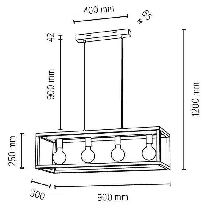 Spotlight Pendelleuchte - Höhe: 90 cm - Skizze