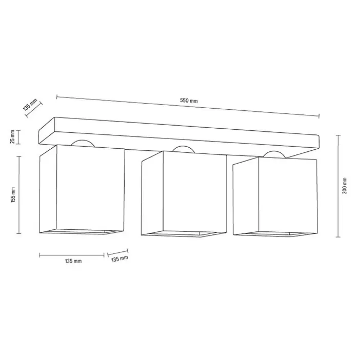 Spotlight Deckenleuchte Inger - 60 W, L x B x H: 55 x 13,5 x 23,5 cm, E27, 3 Stk. - Skizze