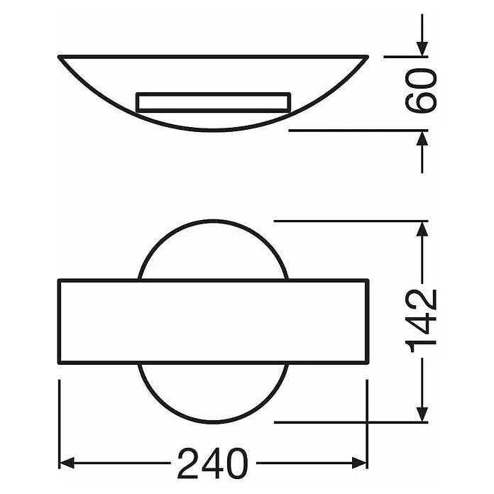 Ledvance LED-Außenwandleuchte Shield rund - 11 W, 6 x 24 x 14,2 cm, IP44 - Skizze