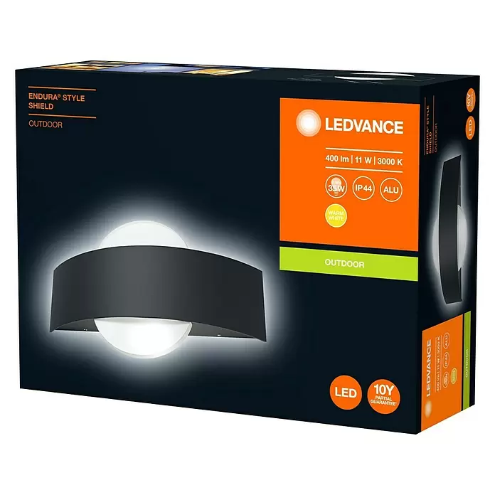 Ledvance LED-Außenwandleuchte Shield rund - 11 W, 6 x 24 x 14,2 cm, IP44 - Diagonale Ansicht
