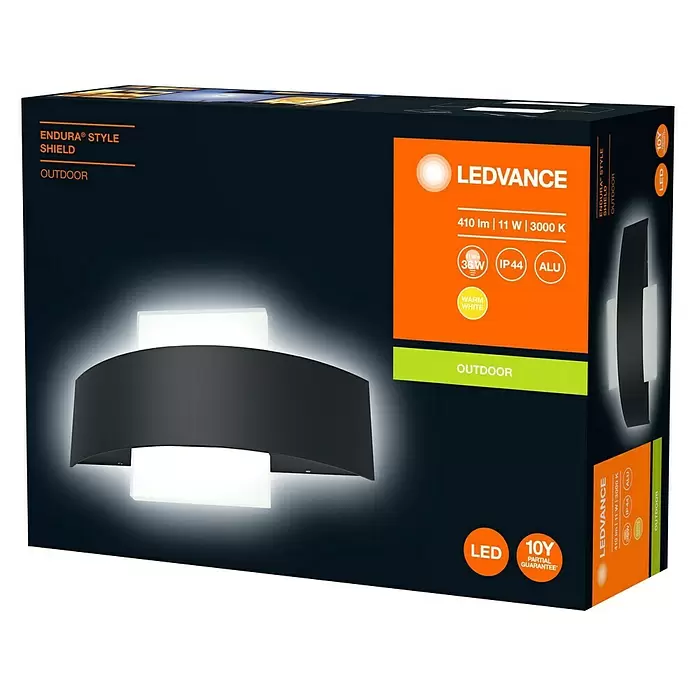Ledvance LED-Außenwandleuchte Shield eckig - 11 W, 6 x 24 x 14,2 cm, IP44 - Diagonale Ansicht