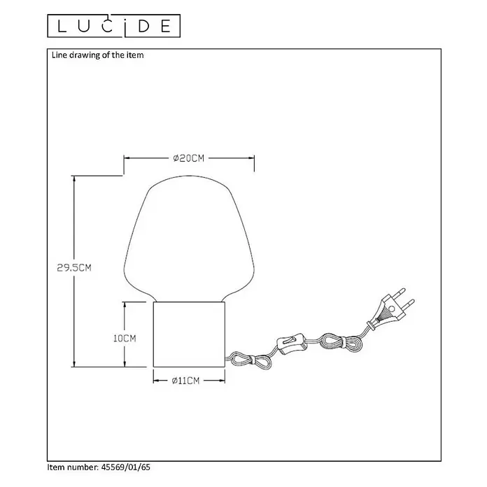 Lucide LED-Tischleuchte Becky - 40 W, L x B x H: 20 x 20 x 29,5 cm, Rauch - Skizze