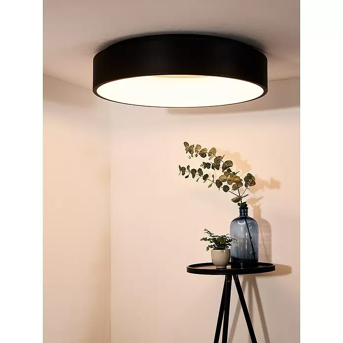 Lucide Talowe LED-Deckenleuchte rund - 42 W, Ø x H: 600 mm x 13 cm, Schwarz, Warmweiß - Stimmungsaufnahme