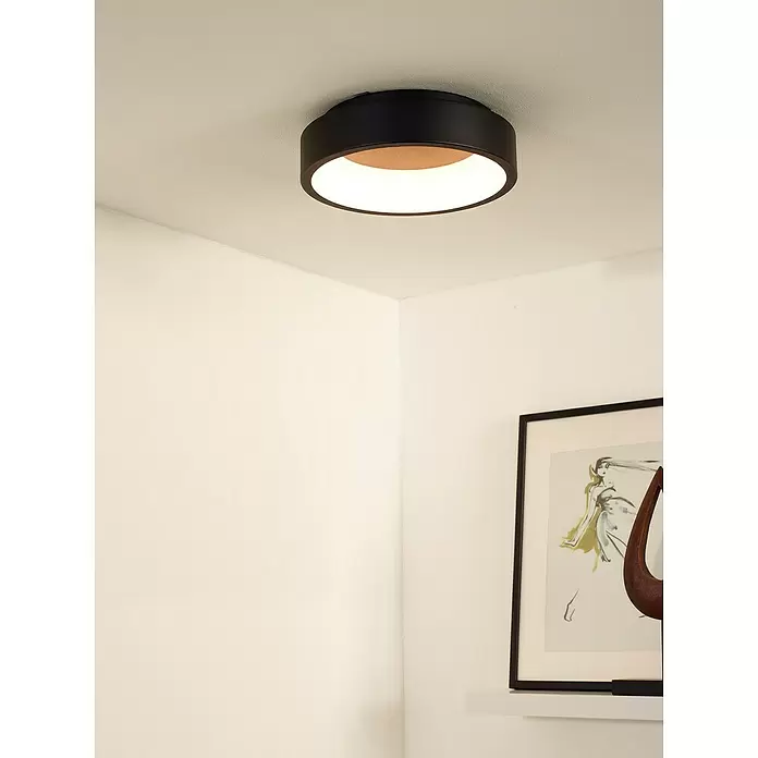 Lucide Talowe LED-Deckenleuchte rund - 20 W, Ø x H: 300 mm x 8 cm, Schwarz, Warmweiß - Stimmungsaufnahme
