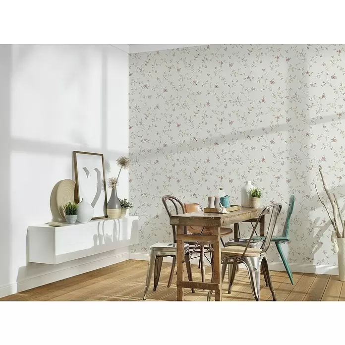 AS Creation Papel pintado de vellón Florecitas Lilas - Lila/Blanco, Floral, 10,05 x 0,53 m - Foto ambiente