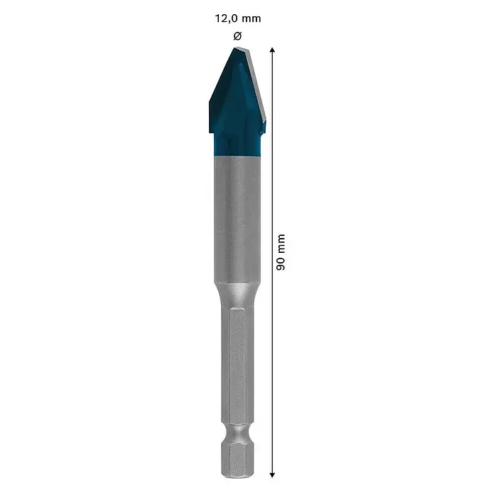 Bosch Professional Expert Broca para azulejos HEX-9 HardCeramic - Ø x L: 12 x 90 mm, Idoneidad de material: Baldosas - Dibujo técnico