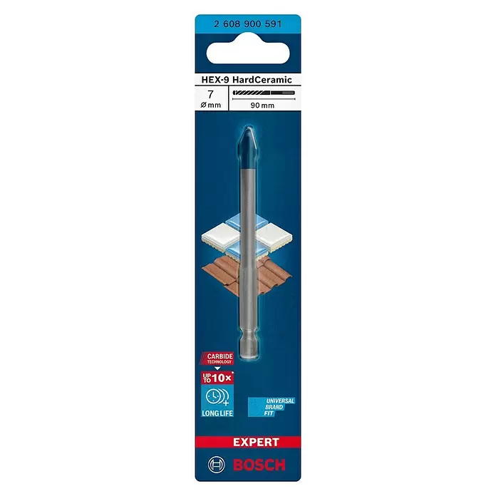 Bosch Professional Expert Broca para azulejos HEX-9 HardCeramic - Ø x L: 7 x 90 mm, Idoneidad de material: Baldosas - Vista frontal