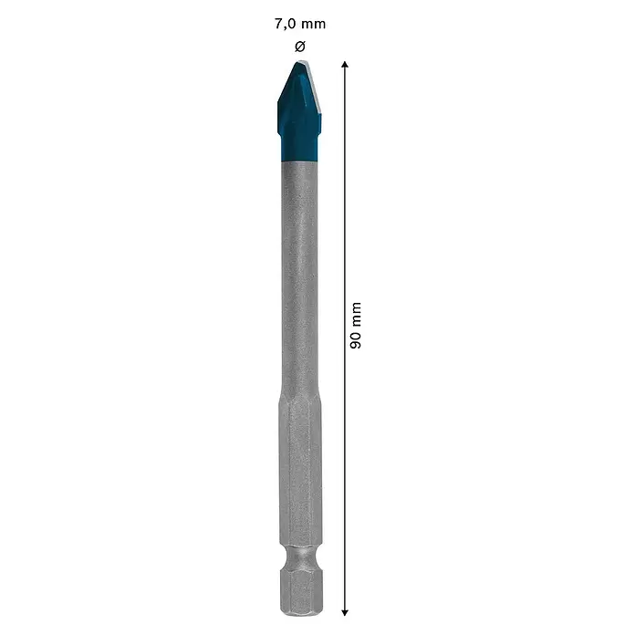 Bosch Professional Expert Broca para azulejos HEX-9 HardCeramic - Ø x L: 7 x 90 mm, Idoneidad de material: Baldosas - Dibujo técnico