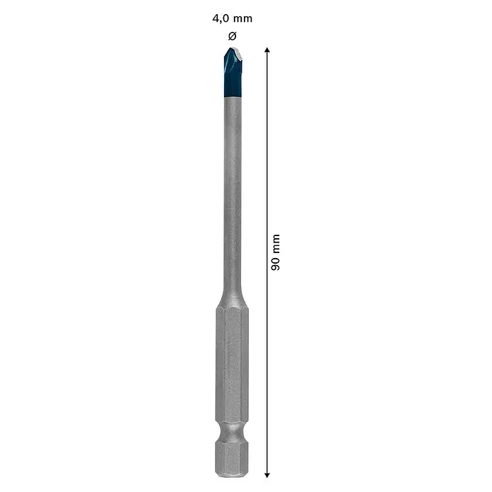 Bosch Professional Expert Broca para azulejos HEX-9 HardCeramic - Ø x L: 4 x 90 mm, Idoneidad de material: Baldosas - Dibujo técnico