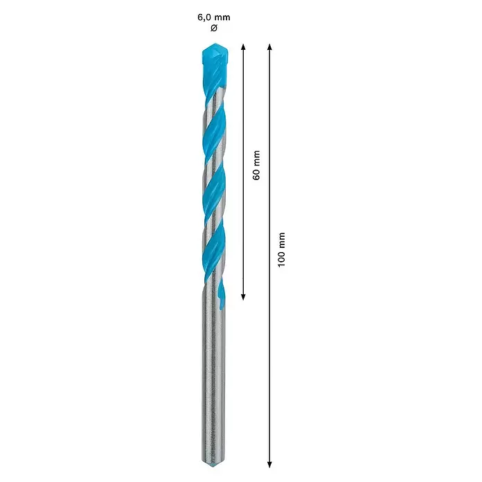 Bosch Professional Expert Broca multiuso CYL-9 MultiConstruction - Ø x L: 6 x 100 mm, Longitud de trabajo: 60 mm, 5 pzs. - Dibujo técnico