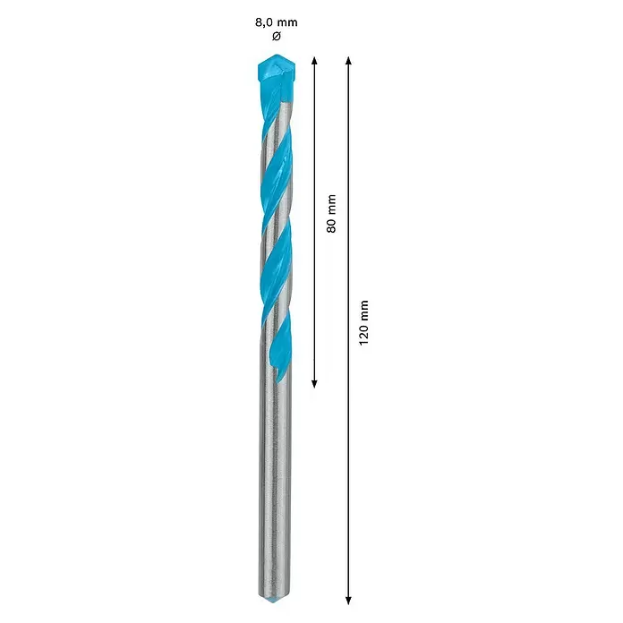 Bosch Professional Expert Broca multiuso CYL-9 MultiConstruction - Ø x L: 8 x 120 mm, Longitud de trabajo: 80 mm, 6 pzs. - Dibujo técnico