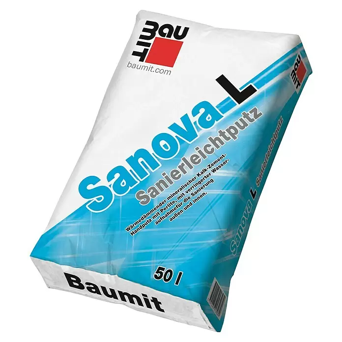 Baumit Kalk-Zement Handputz SanovaPutz L - 50 l, Körnung: 2 mm - Diagonale Ansicht