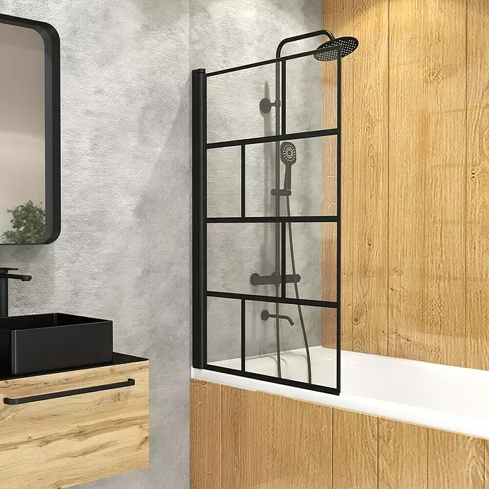 Mampara para bañera Bricks - 1 pieza, 75 x 125 cm, Negro - Foto ambiente