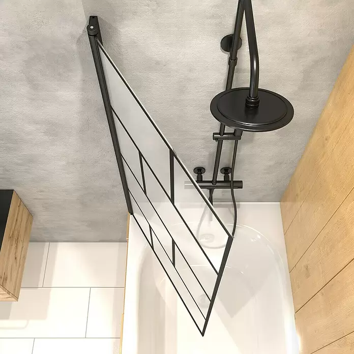 Mampara para bañera Bricks - 1 pieza, 75 x 125 cm, Negro - Foto ambiente