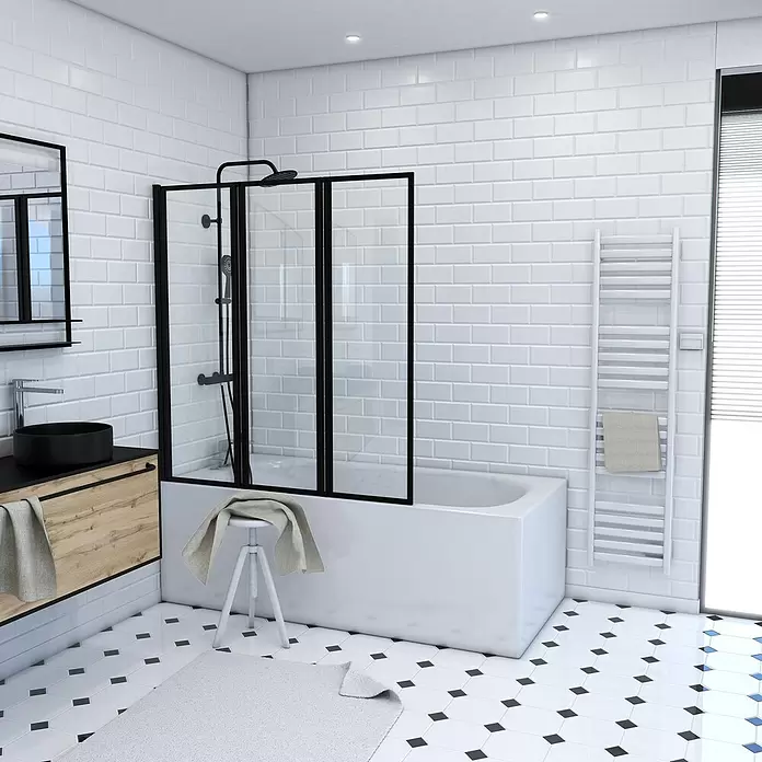 Mampara para bañera Triple Black - 3 piezas, 143 x 125 cm, Negro - Foto ambiente