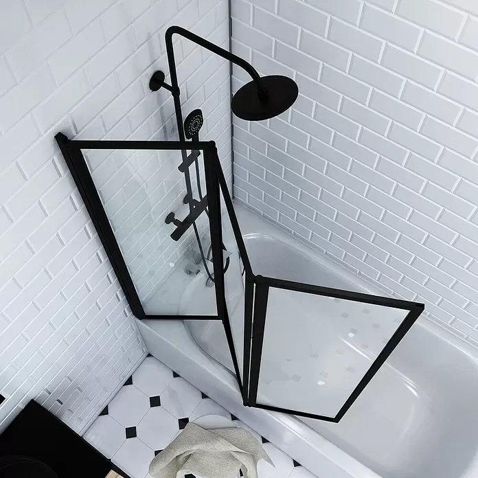 Mampara para bañera Triple Black - 3 piezas, 143 x 125 cm, Negro - Foto ambiente