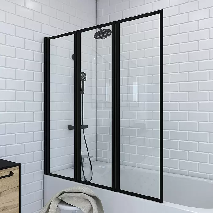 Mampara para bañera Triple Black - 3 piezas, 143 x 125 cm, Negro - Foto ambiente
