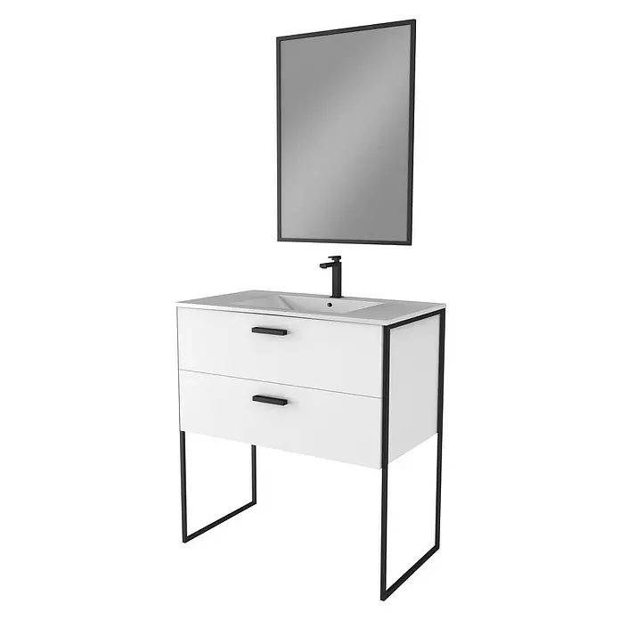 Conjunto de mueble de baño Edge Blanc - 80 cm, 3 piezas, Blanco/Negro - Vista angular