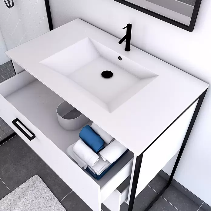 Conjunto de mueble de baño Edge Blanc - 80 cm, 3 piezas, Blanco/Negro - Foto ambiente