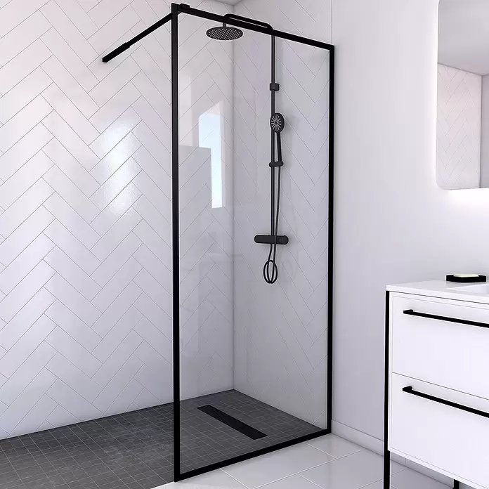 Mampara de ducha fija Dark Edge - An x Al: 90 x 200 cm, Espesor: 5 mm, Negro - Foto ambiente