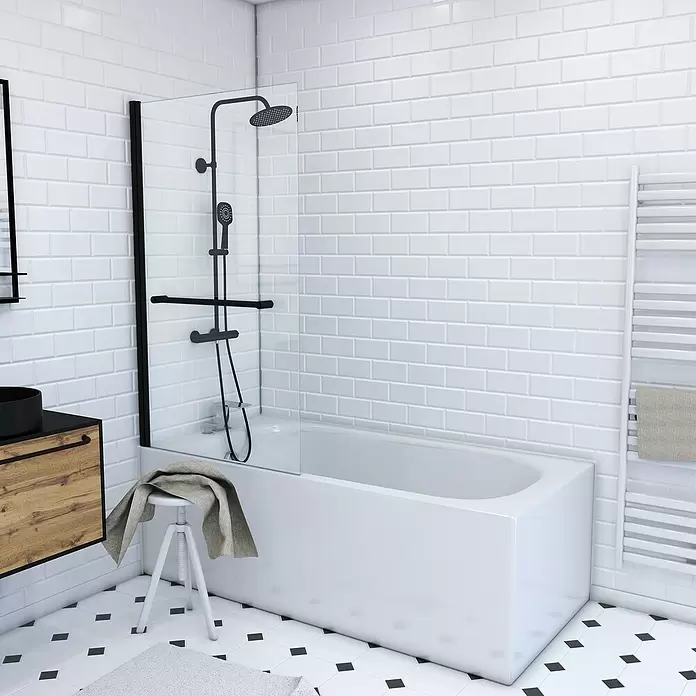 Mampara para bañera Prime - 1 pieza, 85 x 150 cm, Negro - Foto ambiente