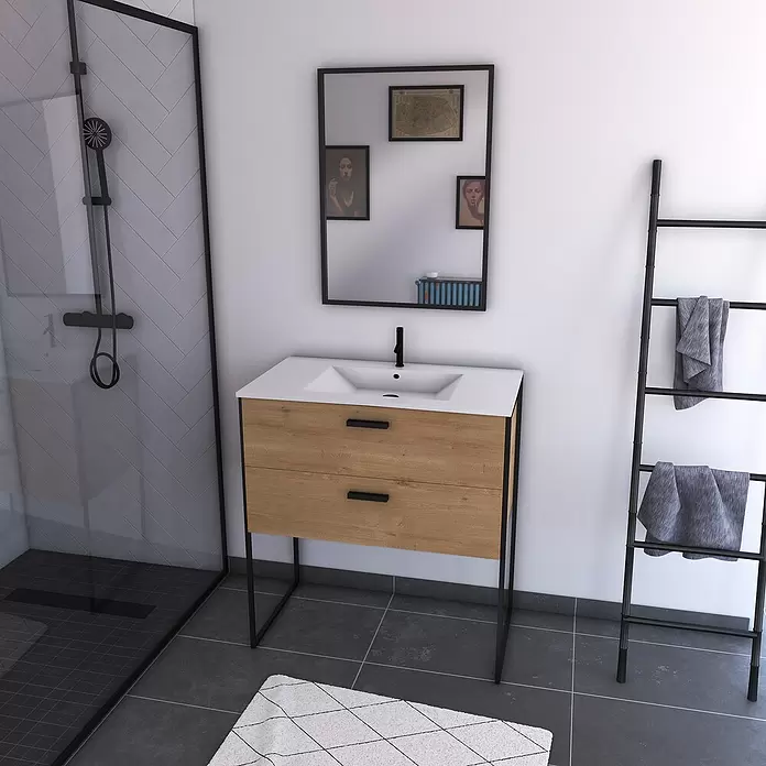 Conjunto de mueble de baño Edge Bois - 80 cm, 3 piezas, Roble - Foto ambiente