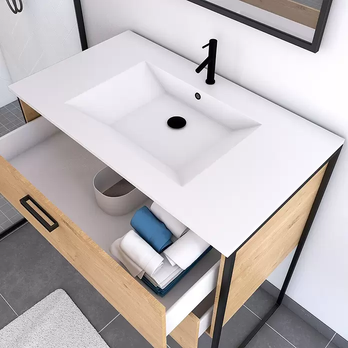Conjunto de mueble de baño Edge Bois - 80 cm, 3 piezas, Roble - Foto ambiente