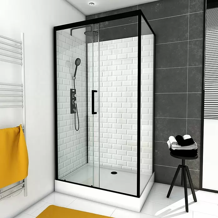 Cabina de ducha Metro - 80 x 110 x 230 cm, Blanco/Negro - Foto ambiente