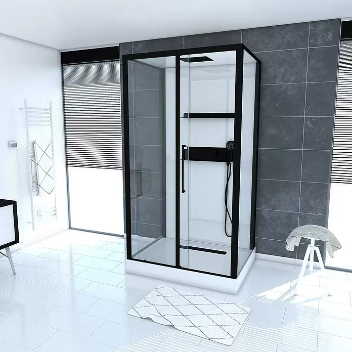 Cabina de ducha Phantom 3 - 90 x 115 x 215 cm, Blanco/Negro - Foto ambiente
