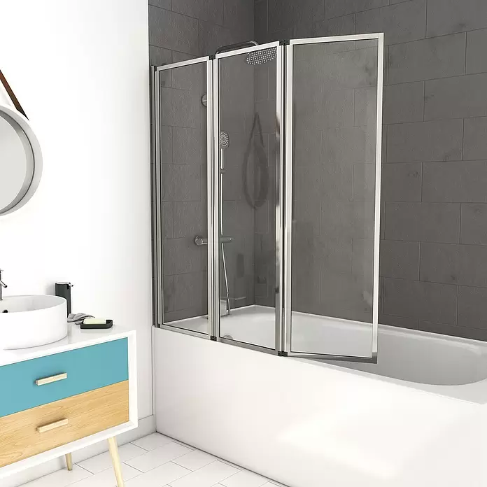 Mampara para bañera Triple - 3 piezas, 143 x 125 cm, Cromo - Foto ambiente