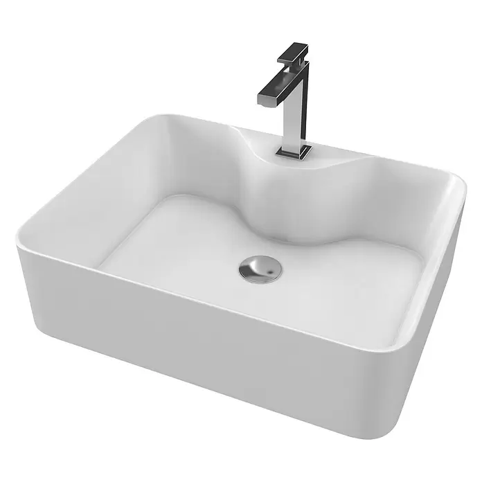 Lavabo Fjord - 48 x 37 cm, Orificios para grifo: Medio, Sin desbordamiento, Blanco - Vista angular
