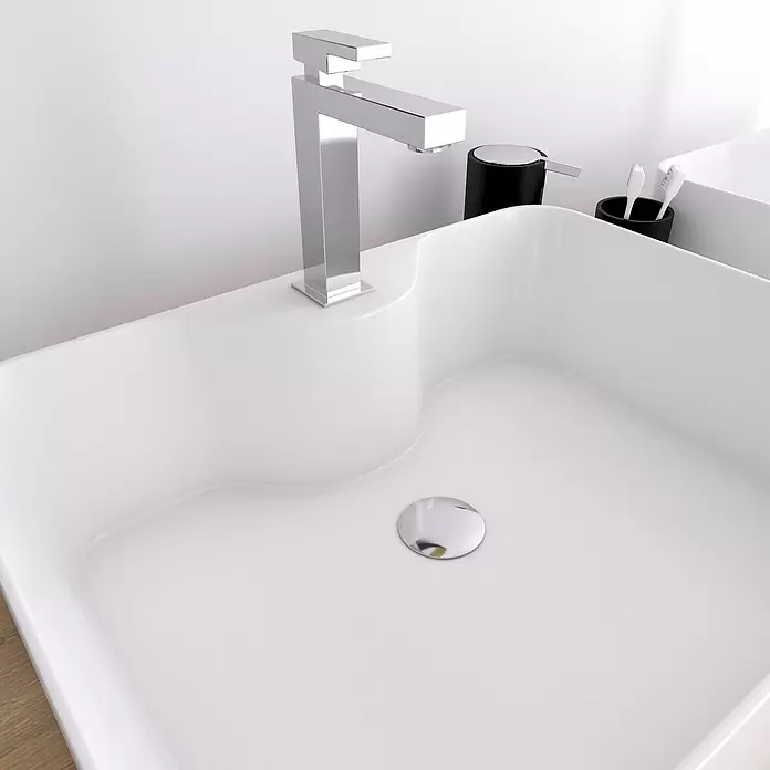 Lavabo Fjord - 48 x 37 cm, Orificios para grifo: Medio, Sin desbordamiento, Blanco - Primer plano