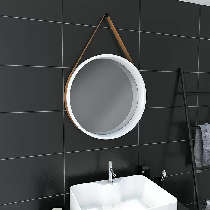 Espejo redondo Fjord - Diámetro: 50 cm, Blanco - Foto ambiente