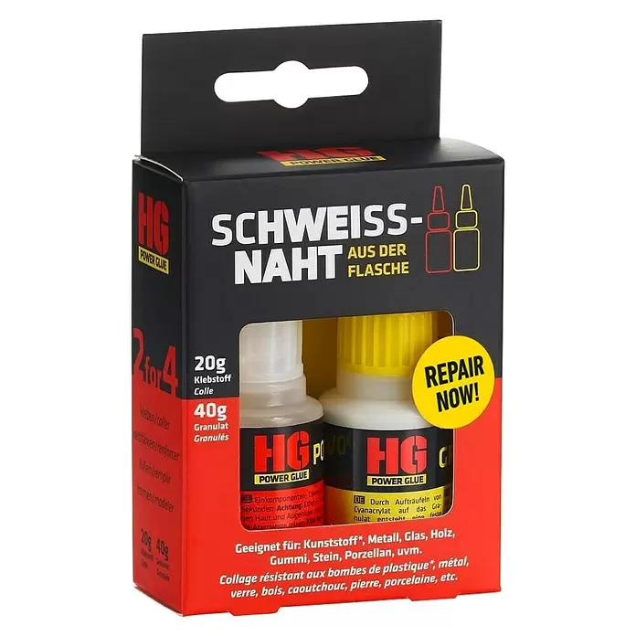 HG Kleber-Set Schweissnaht aus der Flasche Repair Now! - 20 g - Diagonale Ansicht