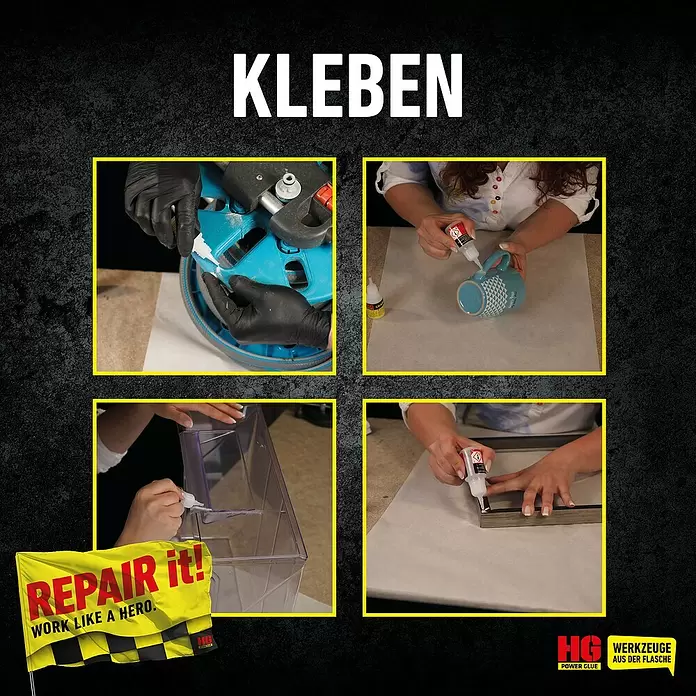 HG Kleber-Set Schweissnaht aus der Flasche Repair Now! - 20 g - Anwendungsbeispiel