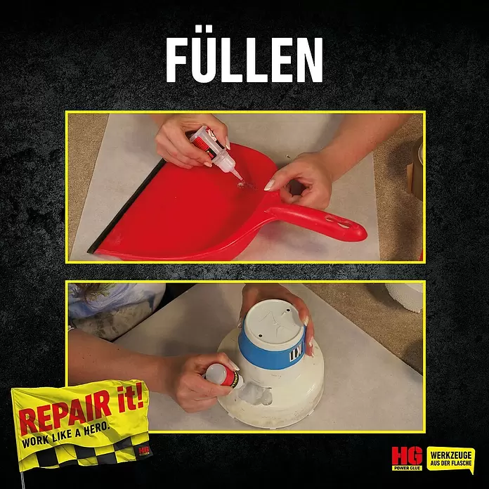 HG Kleber-Set Schweissnaht aus der Flasche Repair Now! - 20 g - Anwendungsbeispiel