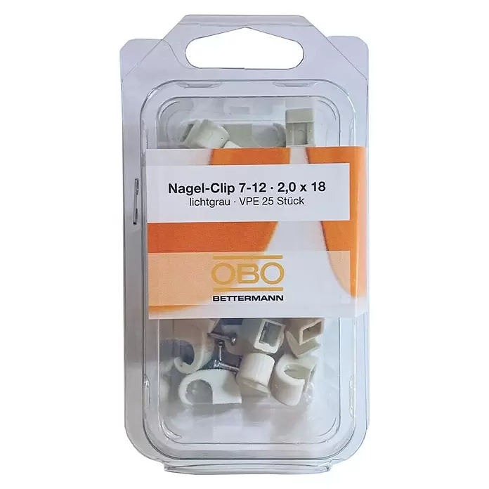 OBO Nagelschelle - 7 - 12 mm, Länge Nagel: 18 mm, 25 Stk., Grau - Vorderansicht