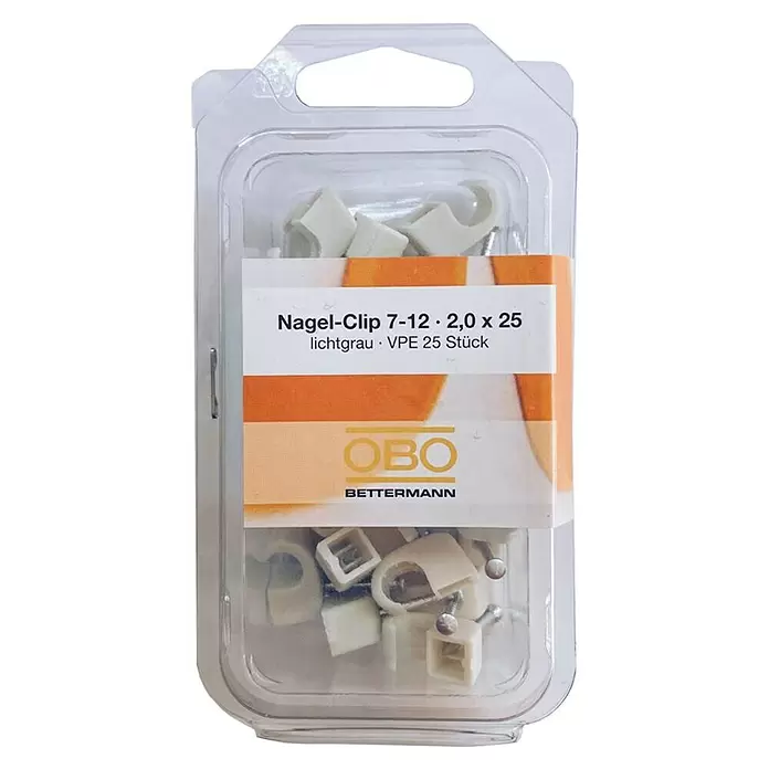 OBO Nagelschelle - 7 - 12 mm, Länge Nagel: 25 mm, 25 Stk., Grau - Vorderansicht