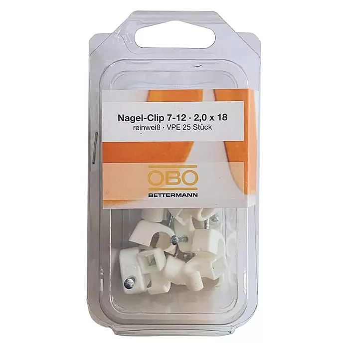 OBO Nagelschelle - 7 - 12 mm, Länge Nagel: 18 mm, 25 Stk., Weiß - Vorderansicht