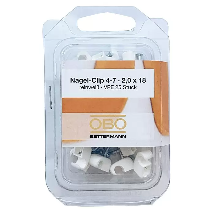OBO Nagelschelle - 4 - 7 mm, Länge Nagel: 18 mm, 25 Stk., Weiß - Vorderansicht