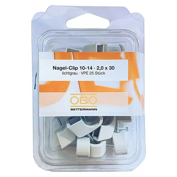 OBO Nagelschelle - 10 - 14 mm, Länge Nagel: 30 mm, 25 Stk., Grau - Vorderansicht